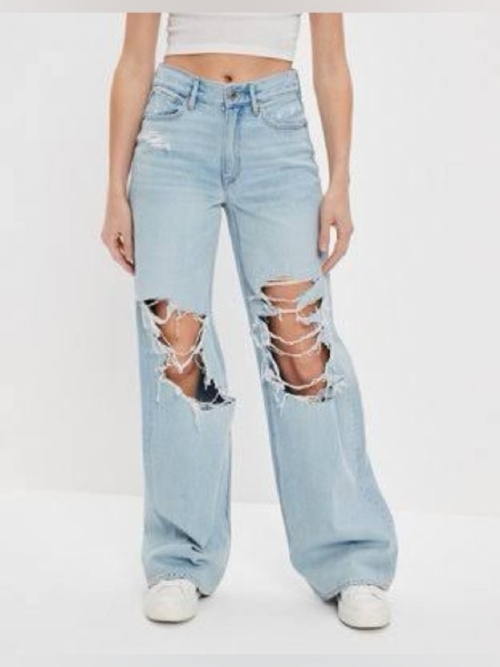 Aeropostale Denim - Aeropostale 90's Baggy High Rise Button Fly Straight Leg Jeans W/ Destruction